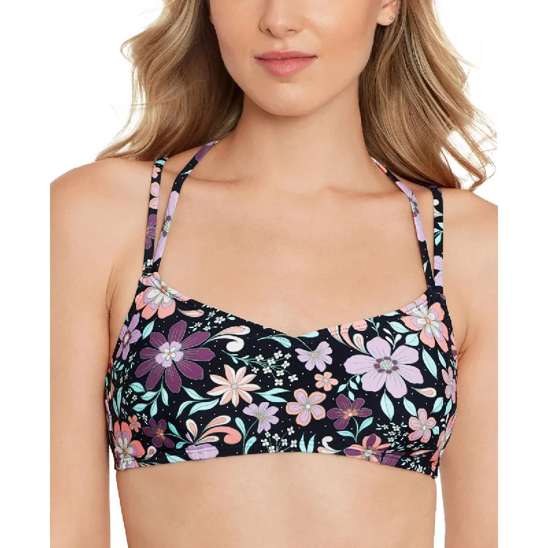 Salt + Cove Womens Juniors Strappy Floral Print Bikini Swim top Elegant Ruffled Bikini