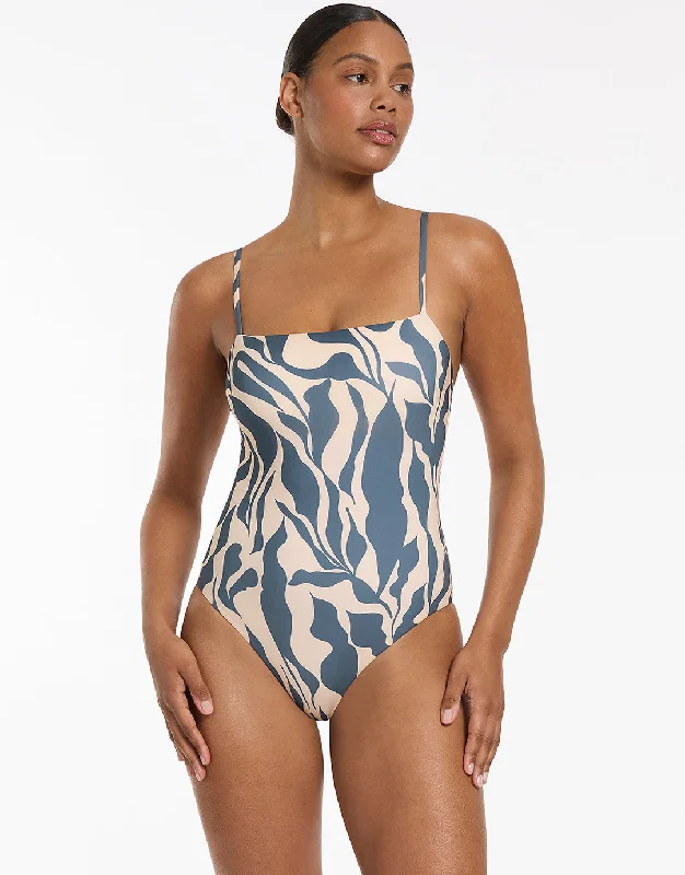 Sereno Minimal Tank Swimsuit - Steel Blue Ruffled Swimsuit Top
