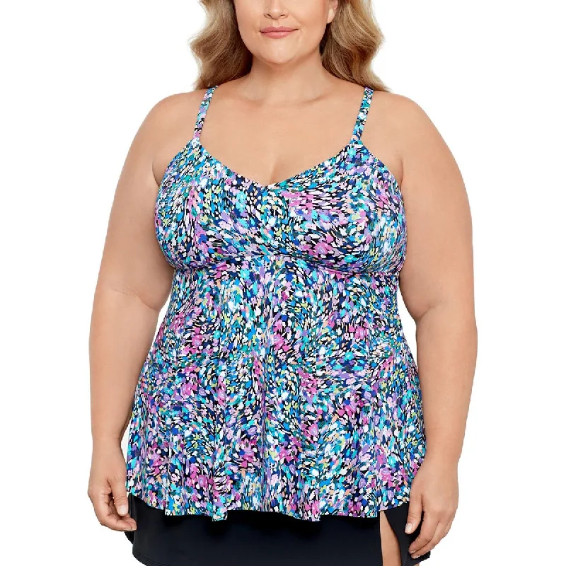 Swim Solutions Womens Plus Printed Underwire Tankini Swim Top Sporty Racerback Swimsuit