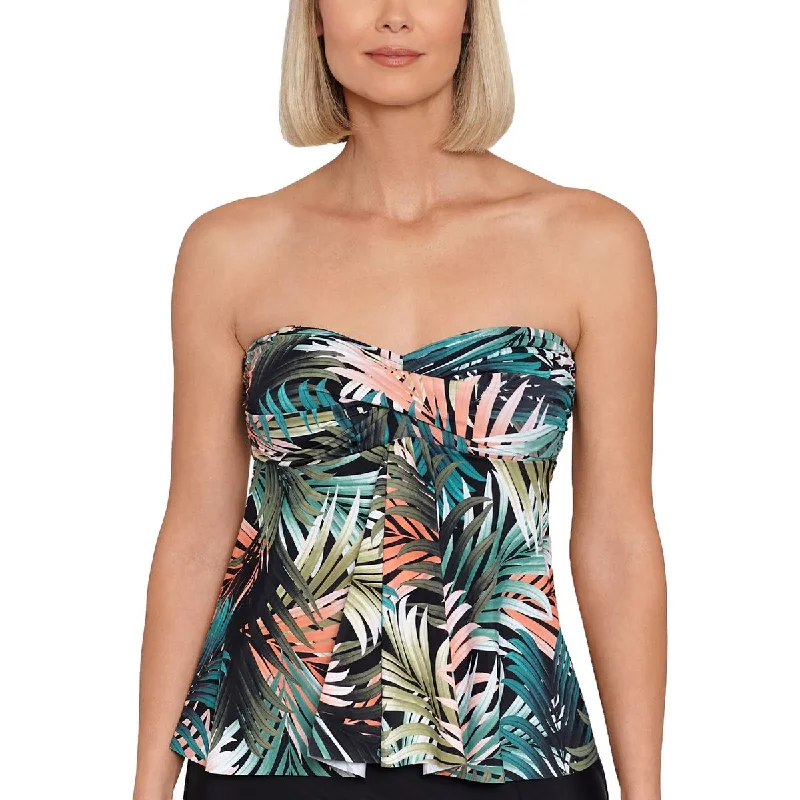 Swim Solutions Womens Printed Removable Straps Tankini Swim Top Strappy Back Bikini