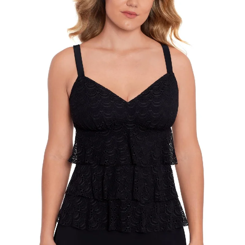 Swim Solutions Womens Solid V-Neck Tankini Swim Top Push-Up Swimsuit Top