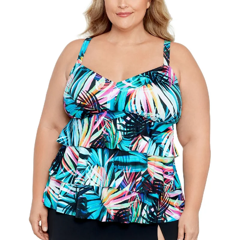 Swim Solutions Womens Tiered V Neck Tankini Swim Top Luxury Swimsuit Style