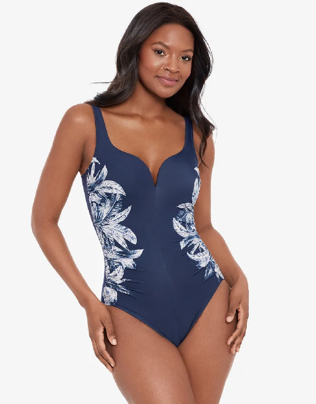 Tropica Toile Temptress Swimsuit - Navy White Sporty Racerback Swimsuit