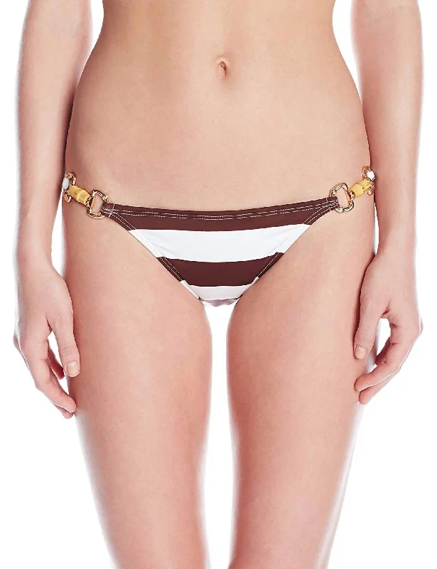 Women Godiva Swimsuit Side Strap Full Bikini Bottom In Brown/white Elegant Ruffled Bikini
