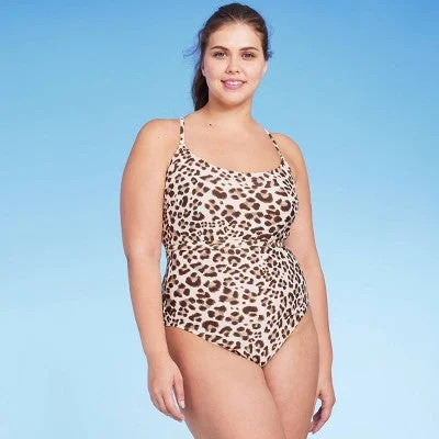 New - Kona Sol Women's Wrap Belt One Piece Swimsuit Medium Coverage, Beige L Beachy Ruffle Bikini