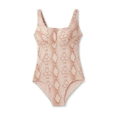 New - Women's Post Mastectomy Square Neck Full Coverage One Piece Swimsuit - Kona Sol Snake Print XL Luxury Swimsuit Style