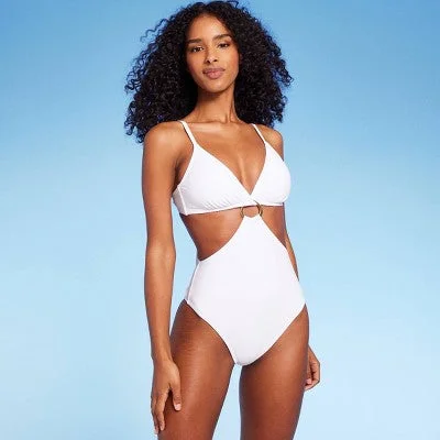 New - Shade & Shore Women's Ring Front Monokini Cheeky One Piece Swimsuit, White XL Push-Up Bikini Bottoms