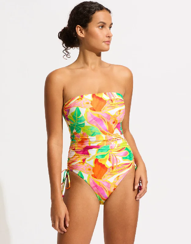 Wonderland DD Drawstring Bandeau Swimsuit - Fuchsia Rose Classic One-Piece