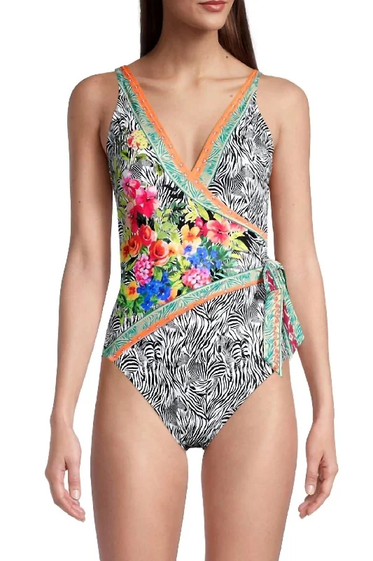 Zebra Print Wrap Style Swimsuit In Multi Sexy Swimwear Set