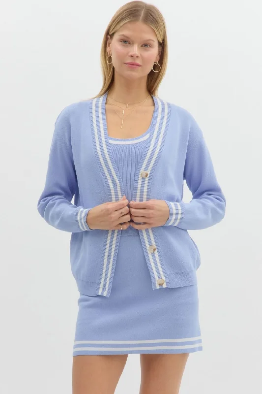 Polly Knit Cardigan (Periwinkle) Hooded Cardigan Collared Cardigan Shawl Collar