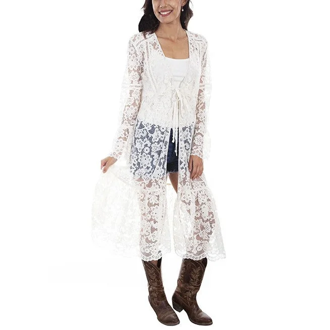 Scully Ladies BOHO Lace Ivory Flare Duster Cardigan HC575 Cotton Fabric Linen Fabric Terry Fabric