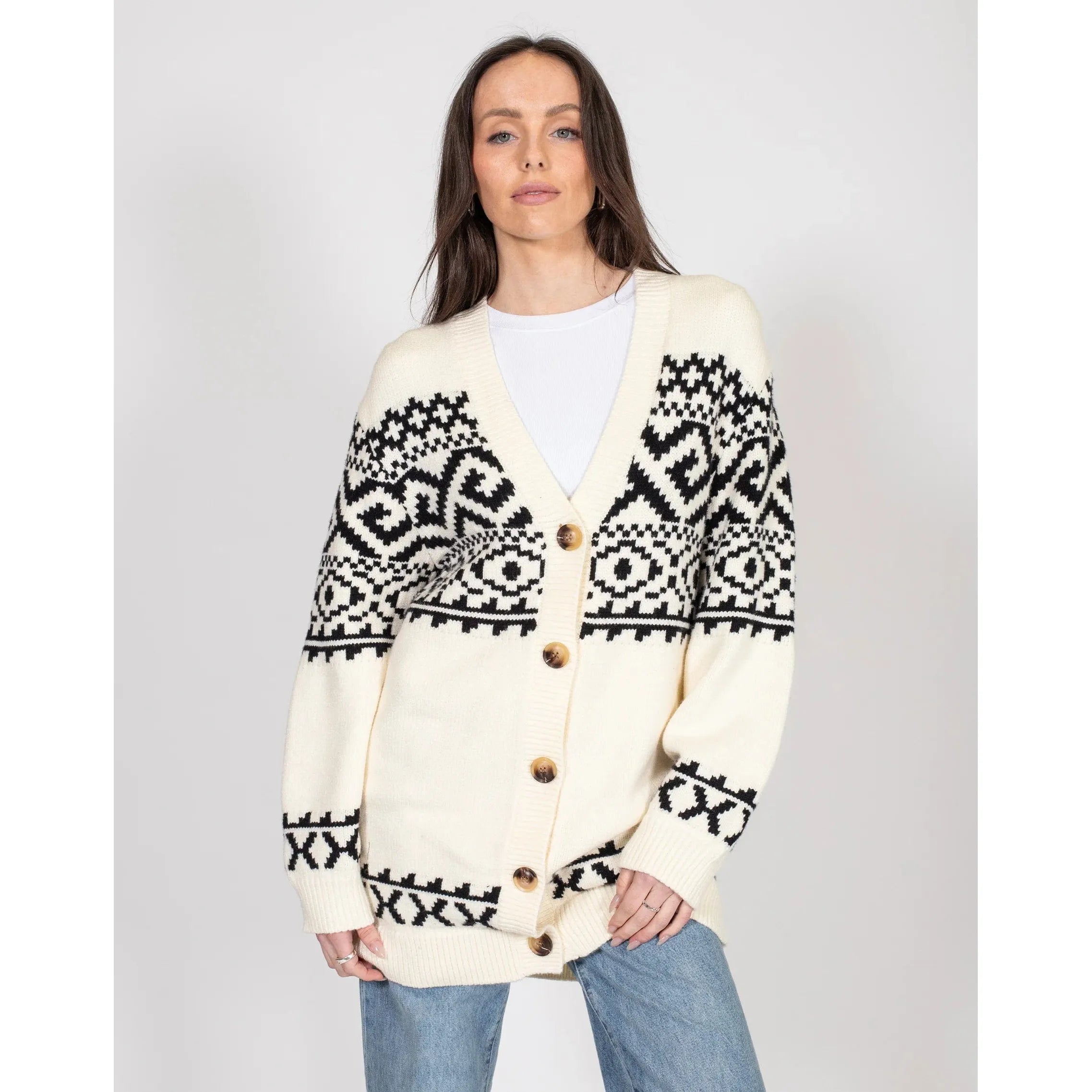 Brunette the Label Fair Isle Oversized Cardigan Cardigan Knitwear Sweater