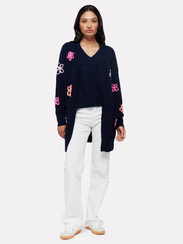 Flower Pop Cardigan Navy - Brodie Cashmere Button Cardigan Zip Cardigan Pullover Cardigan