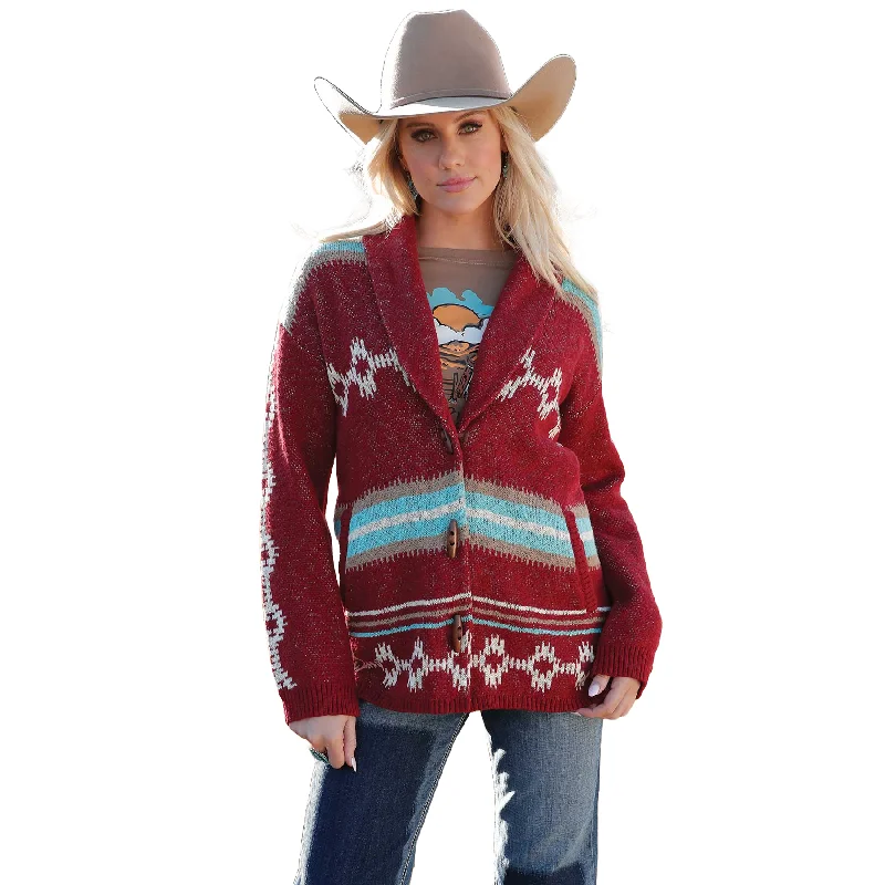 Cruel Denim Ladies Red Aztec Cardigan CWK7482001 Nylon Fabric Polyester Fabric Spandex Fabric