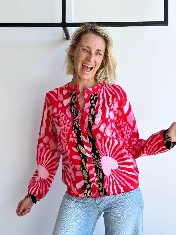 Valentine Animal Cardigan Mesh Cardigan Canvas Denim