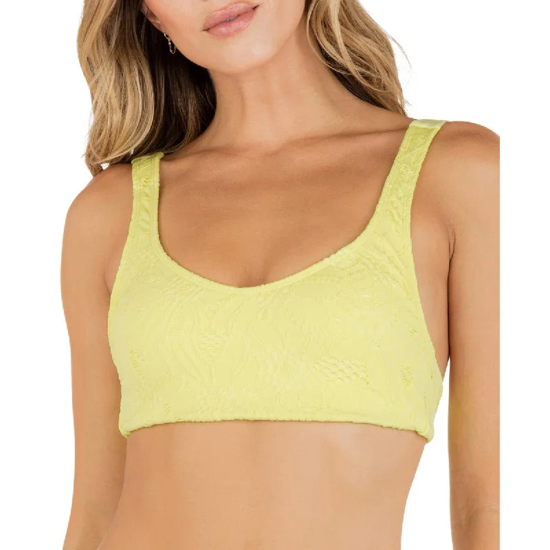 Hurley Womens Max Crochet Lace-Up Back Bikini Swim top Tropical Print One-Piece